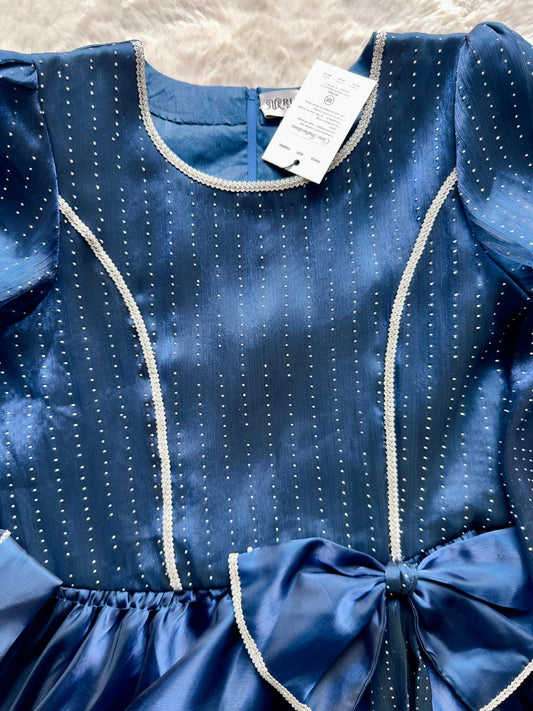 Elegant navy blue formal frock with stone embellishments by RUHKÉ zoom