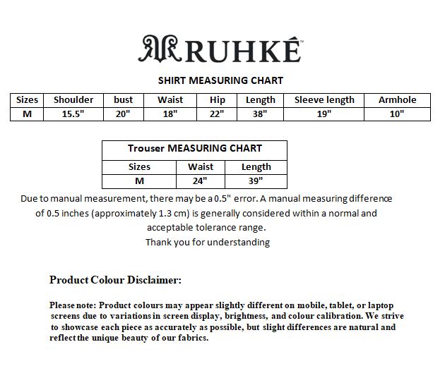 Size chart for women viscose khadi long dress