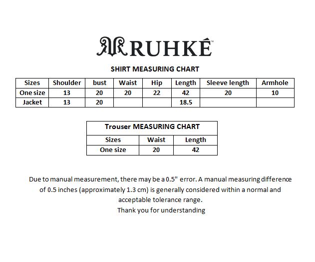 RUHKÉ™ co-ord set size chart for luxury Ajrak-inspired ethnic wear