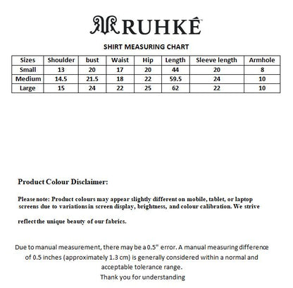 Ruhke shirt measuring chart on a white background