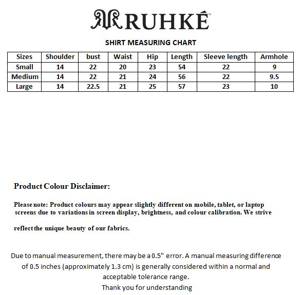 Ruhke shirt measuring chart on a white background