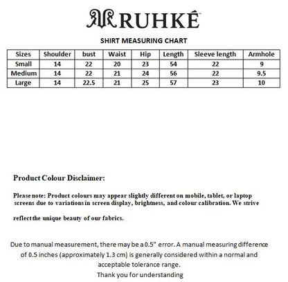 Ruhke shirt measuring chart on a white background