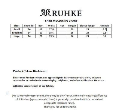 Ruhke shirt measuring chart on a white background