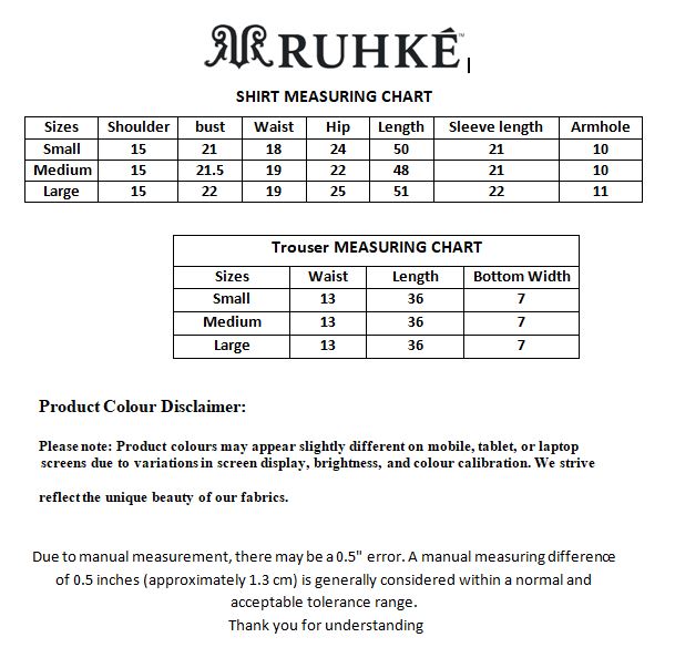 Ruhke shirt and trouser measuring chart on a white background