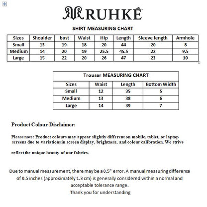 Ruhke shirt and trouser measuring chart on a white background