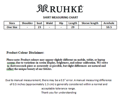Premium Linen Mustard & Pink Hand-Beaded Designer Shirt for Women | RUHKÉ Luxury Casual Wear measuring chart 