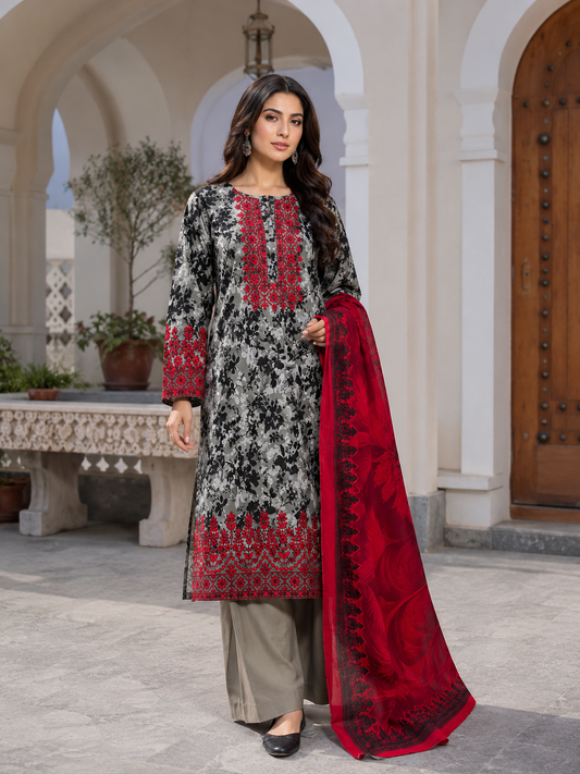 RUHKÉ Luxury Winter Khaddar Embroidered 3-Piece Suit Front View
