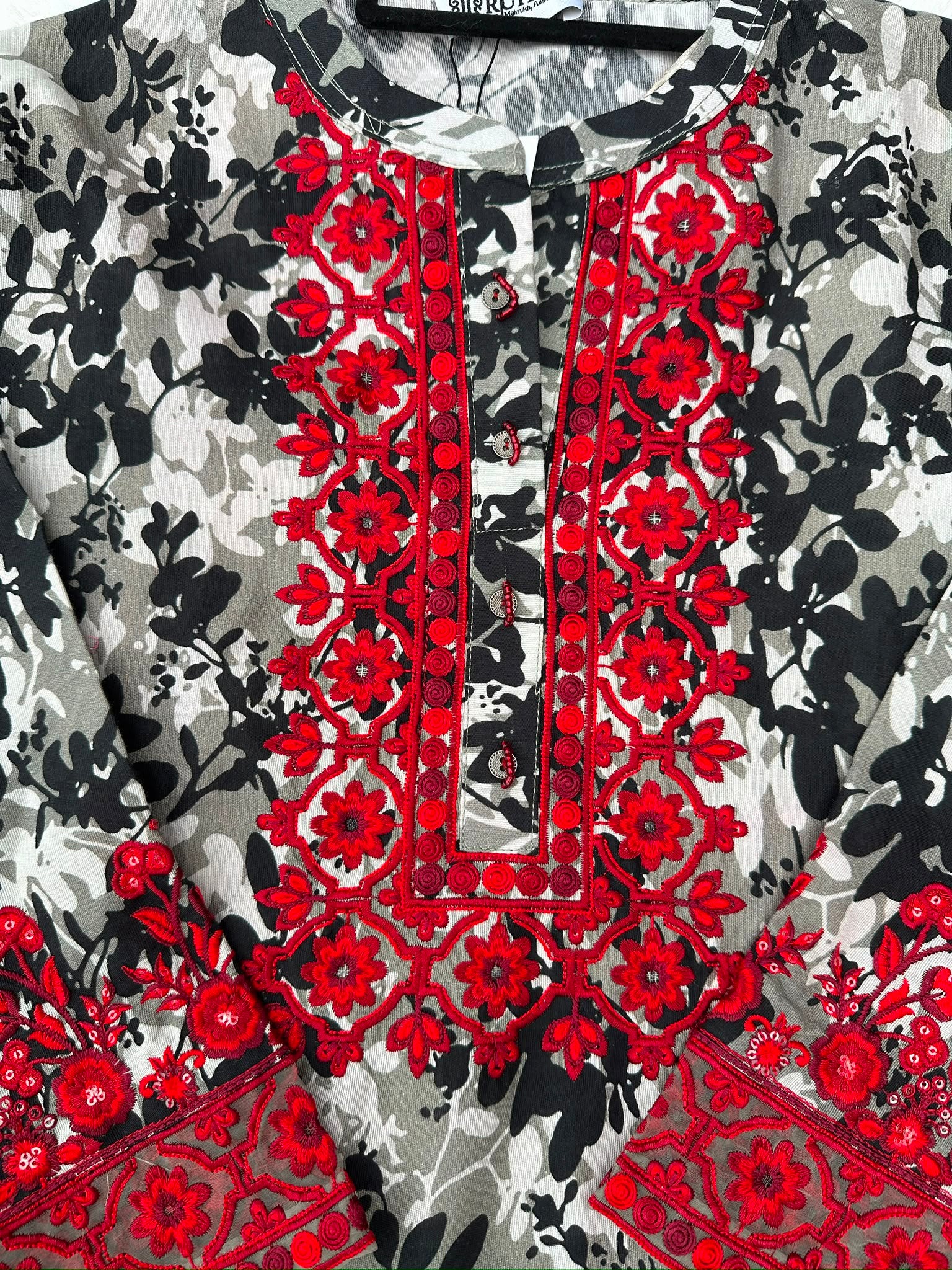 Premium Embroidered Khaddar Shirt by RUHKÉ Zoom neck