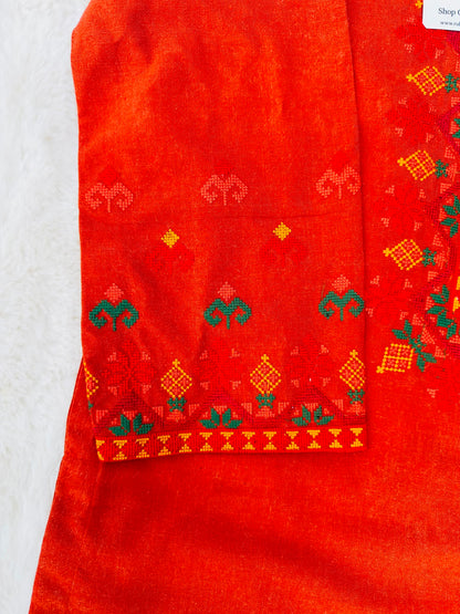 RUHKÉ Premium Burnt Orange Khaddar Co ord set with Traditional Char Suti Embroidery