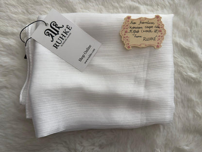 Draped white Korean silk crêpe hijab showcasing lightweight luxury flow