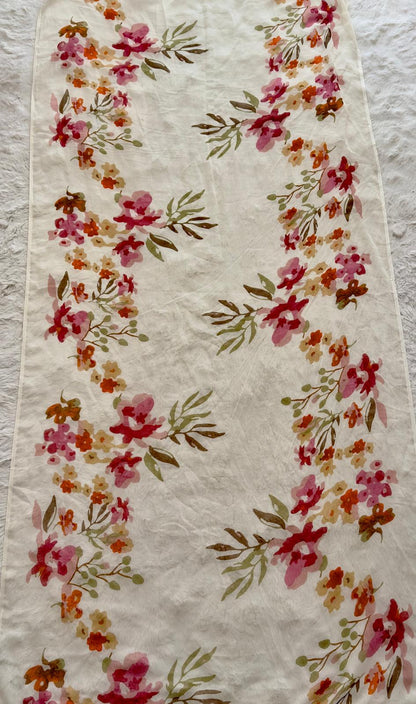 Floral cream chiffon dupatta with soft drape, lightweight fabric and elegant printed borders, styled with 3-piece lawn suit