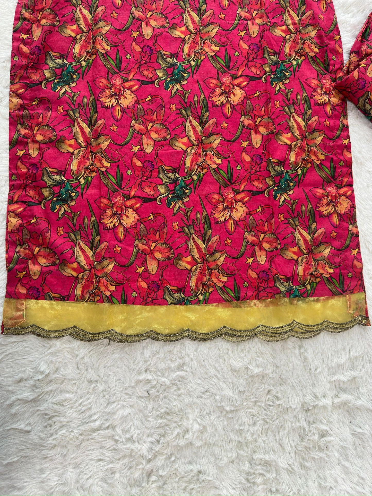 Organza lace patch on daman of luxury printed lawn dress