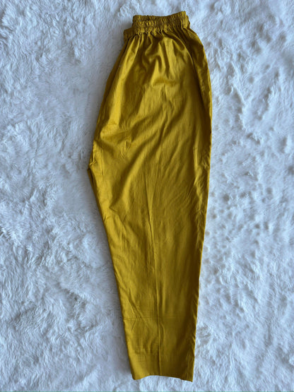 Mustard yellow lawn trouser with elastic waist