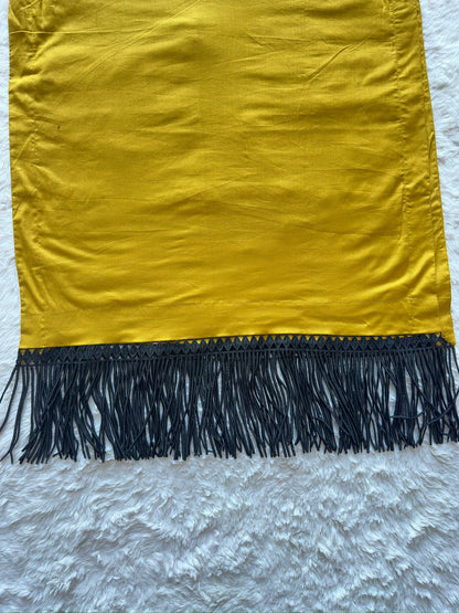 Black fringe daman detailing on mustard yellow lawn dress