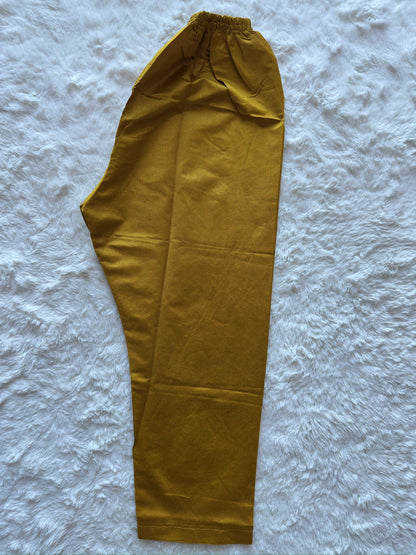 Mustard viscose khadi trouser flat lay matching embroidered suit