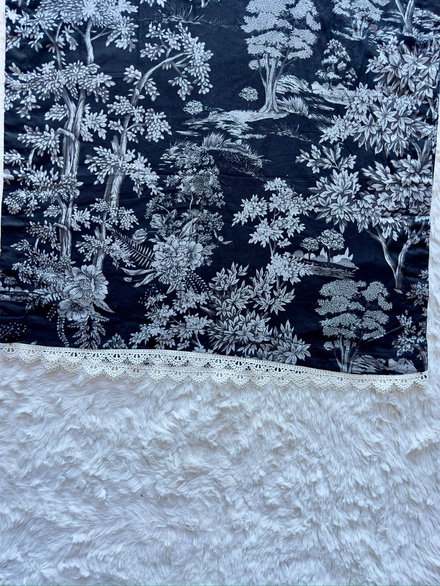 Lace finished daman on printed lawn long shirt