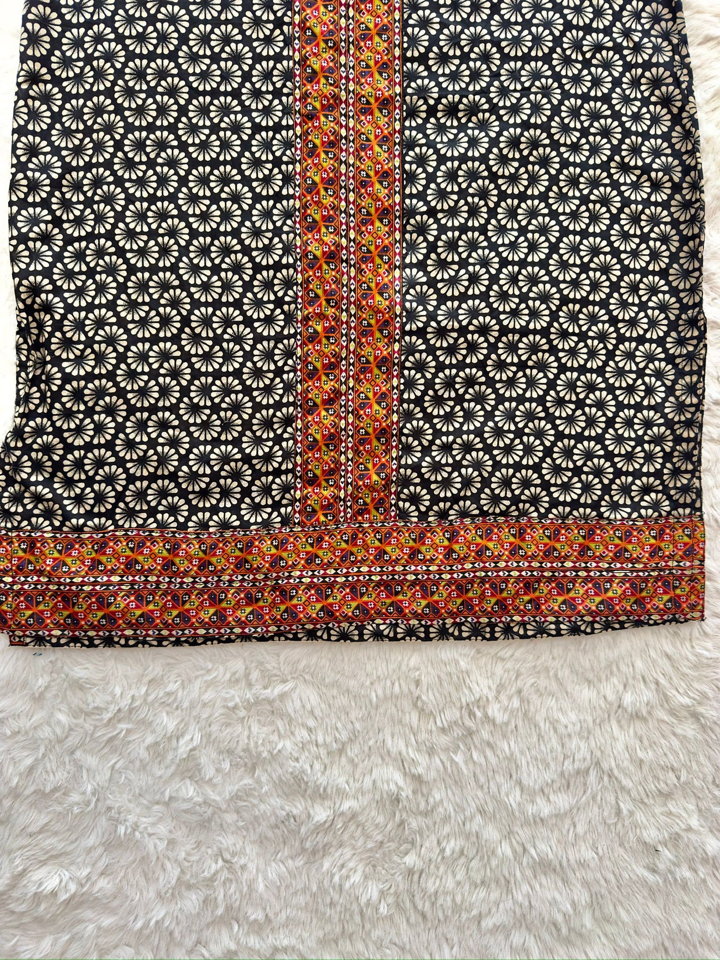 Printed lawn long shirt with contrast border detailing daman