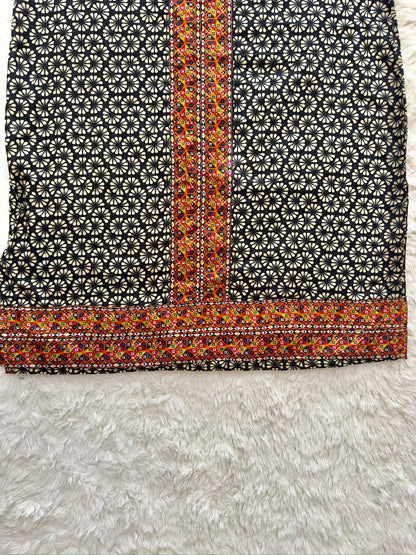 Printed lawn long shirt with contrast border detailing daman