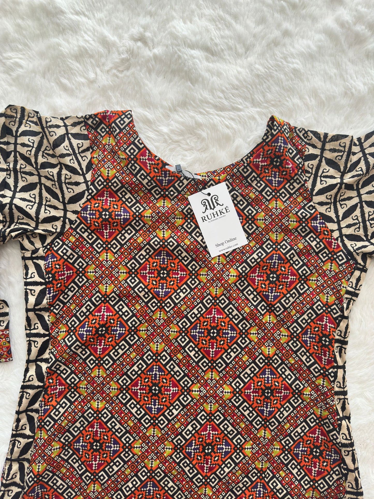 Luxury Printed Lawn 2-Piece Co-Ord Set for Women – Ivory & Rust Ethnic Design | RUHKÉ™