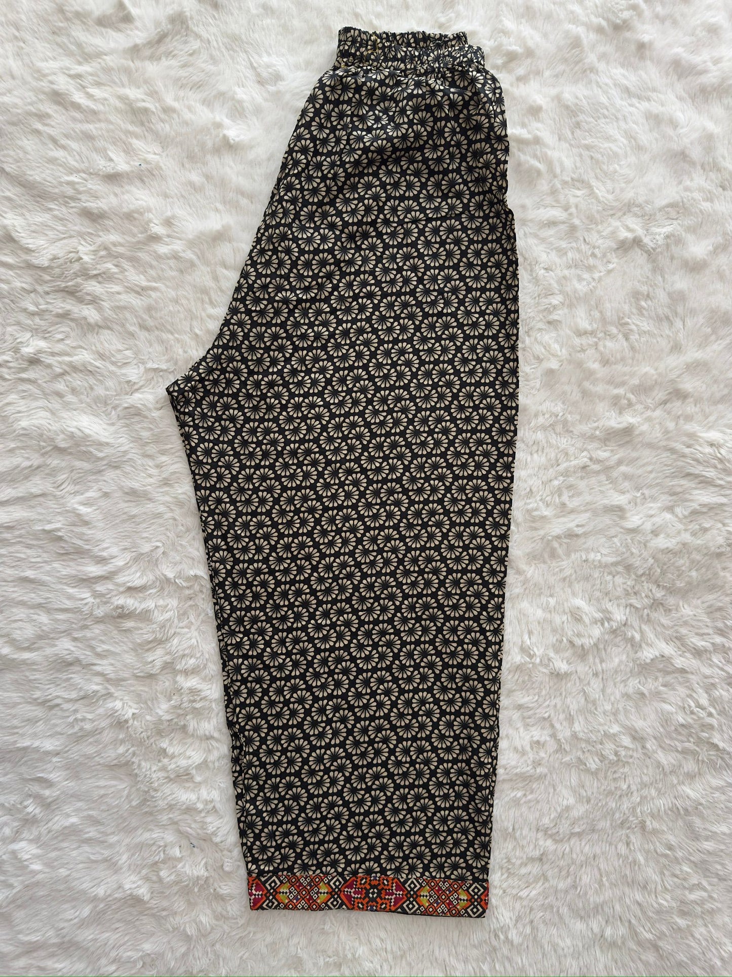 Printed lawn long shirt with contrast border detailing trouser