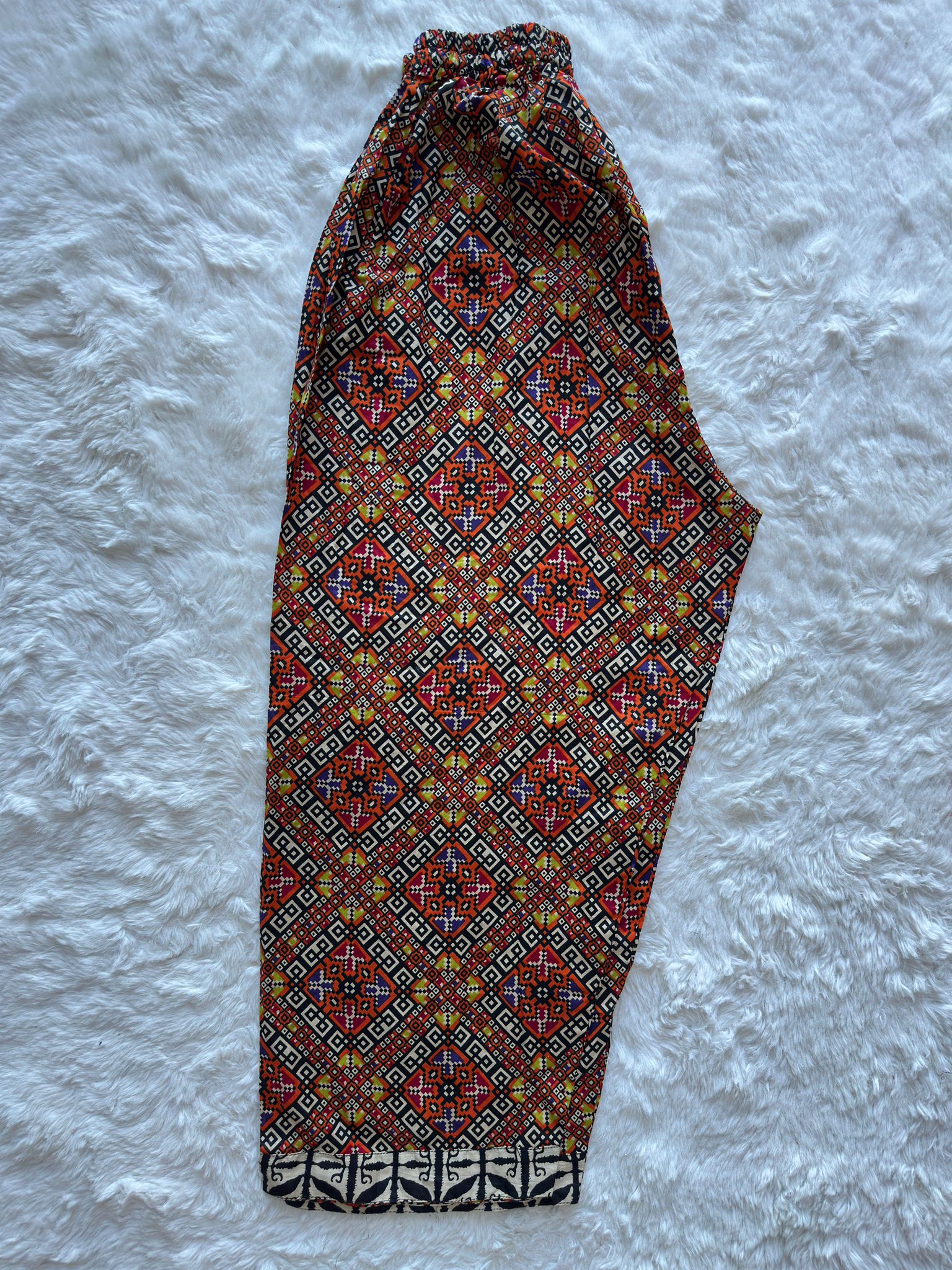 Printed lawn trousers with border hem for girls