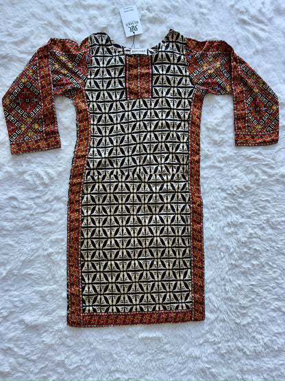 Printed lawn long shirt with contrast panel for girls