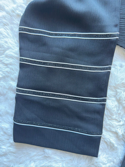 Elegant black textured crêpe silk abaya with premium dori and stone embellishment