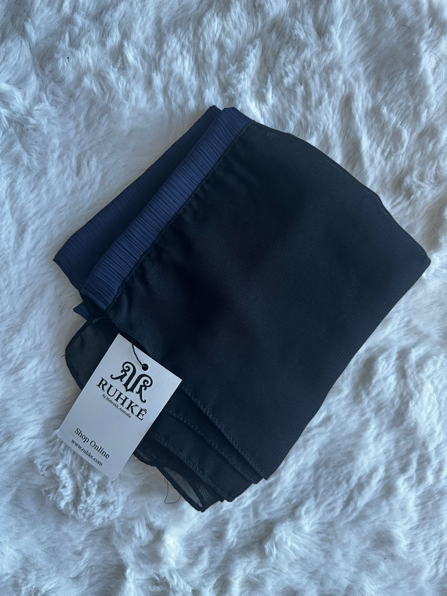 High-end royal navy silk abaya with delicate dori work and hand-applied stones hijab