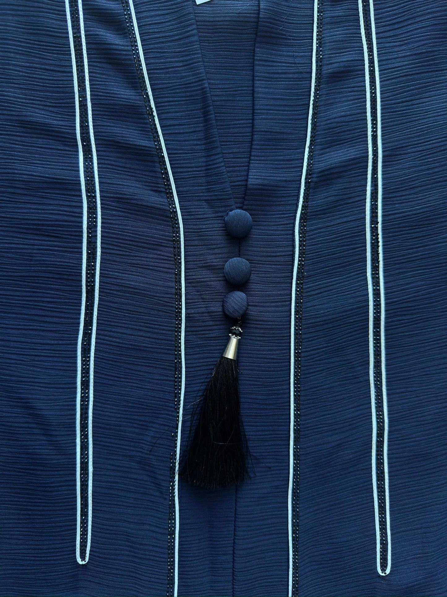 Premium modest wear royal navy flared silk abaya with luxury stone and dori work