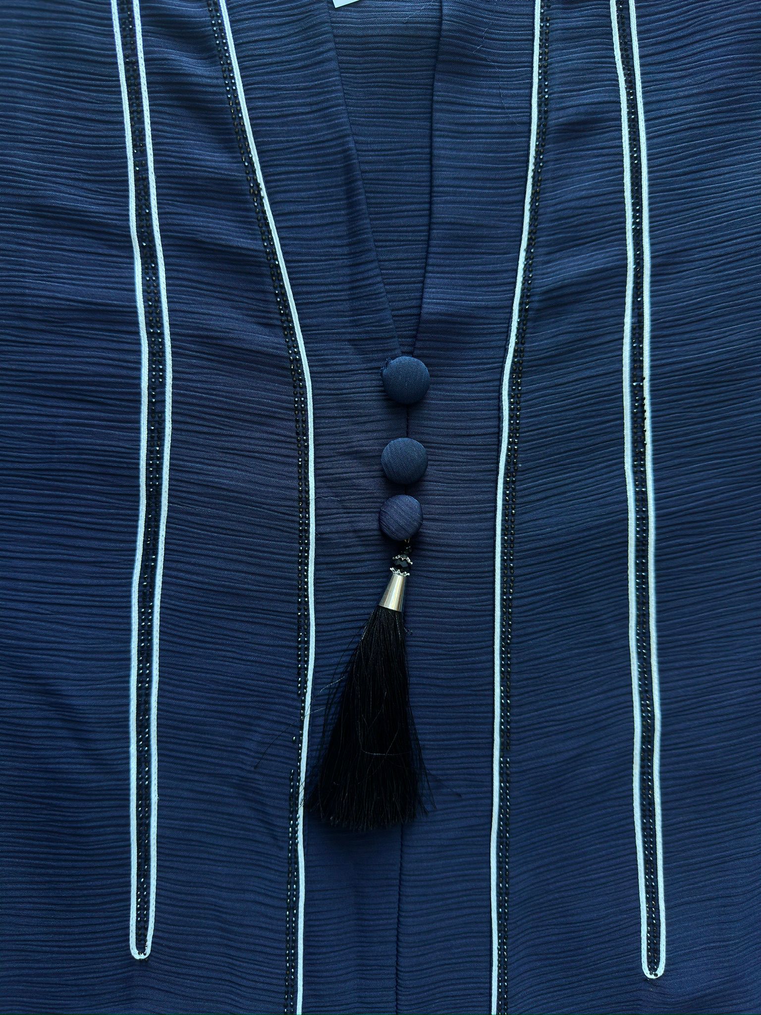 Premium modest wear royal navy flared silk abaya with luxury stone and dori work