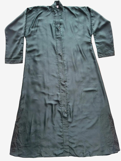 Elegant front open abaya featuring reverse U stone design and refined embellishment, luxury modest wear RUHKÉ