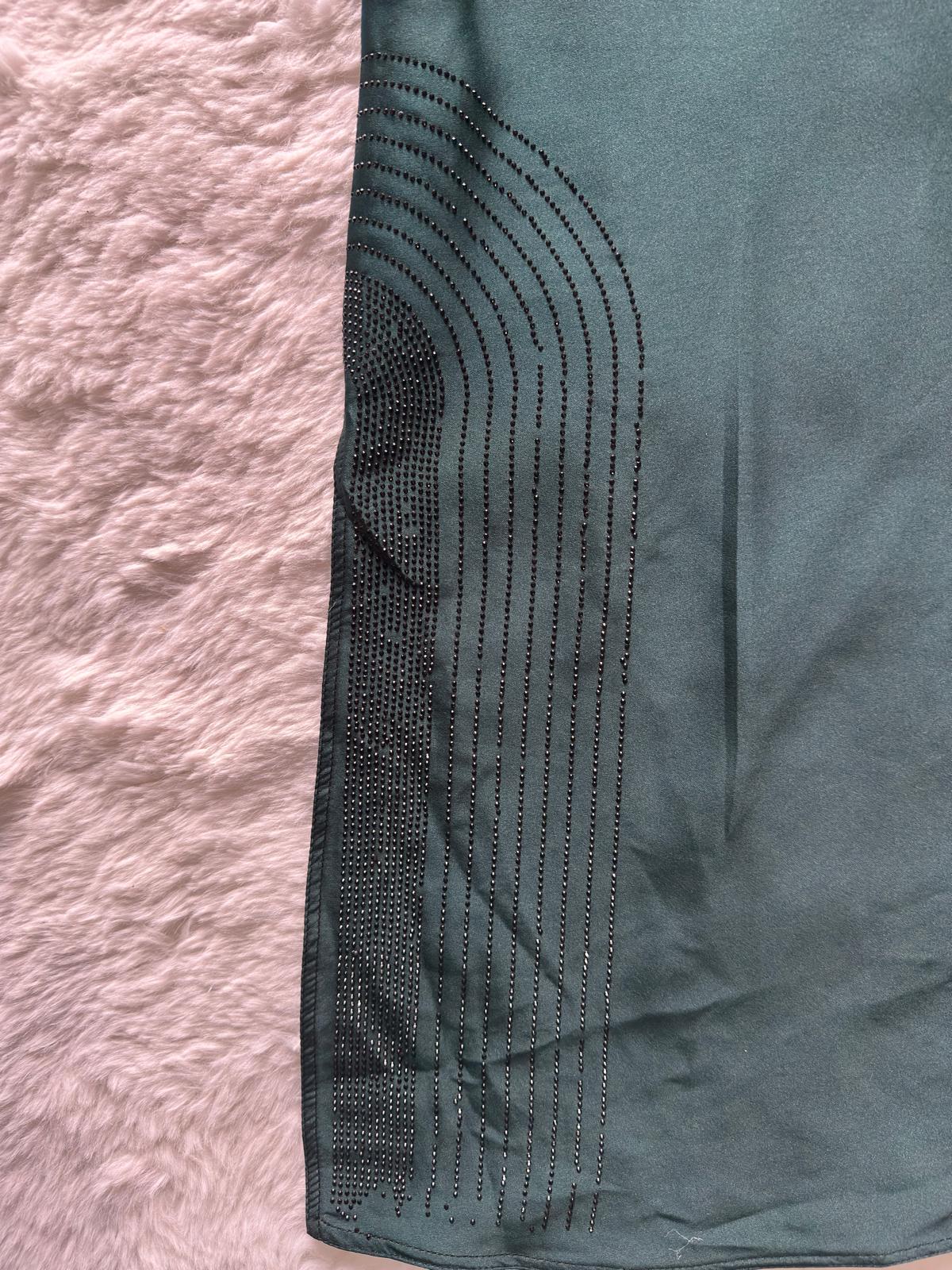 High-end front open abaya with crystal stone embellishment and modern reverse U design by RUHKÉ