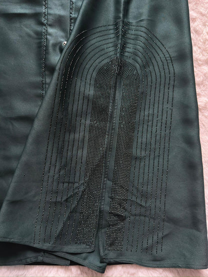 Luxury modest front open abaya with delicate stone work and reverse U embroidery detail