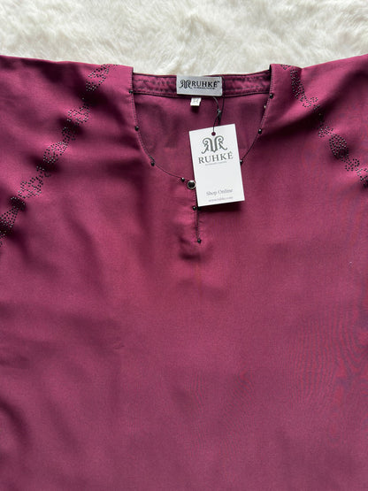 Premium nida fabric abaya with reverse U stone work and luxury sleeve detailing