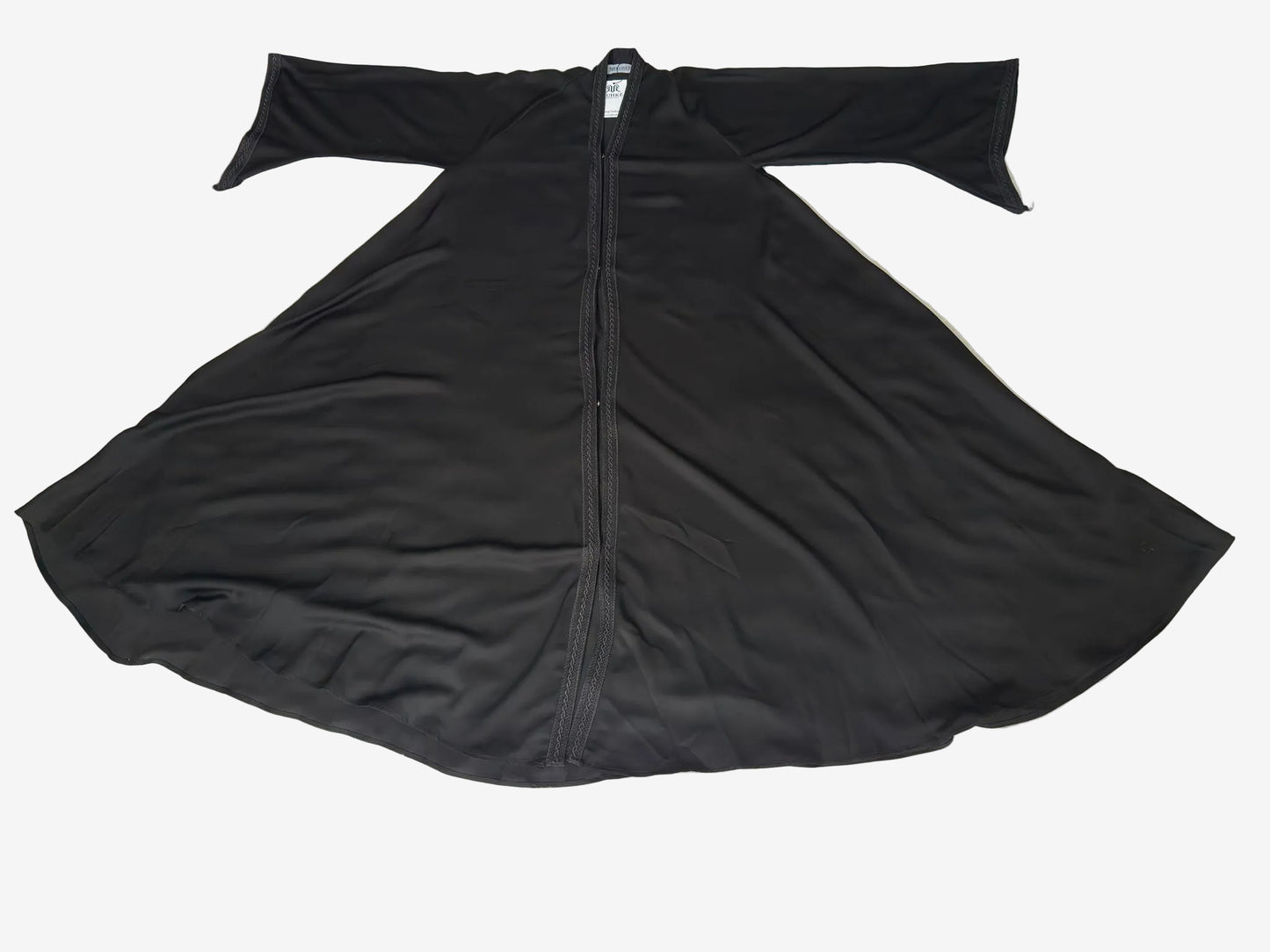 Black dress with a belt on a white background tread work abaya