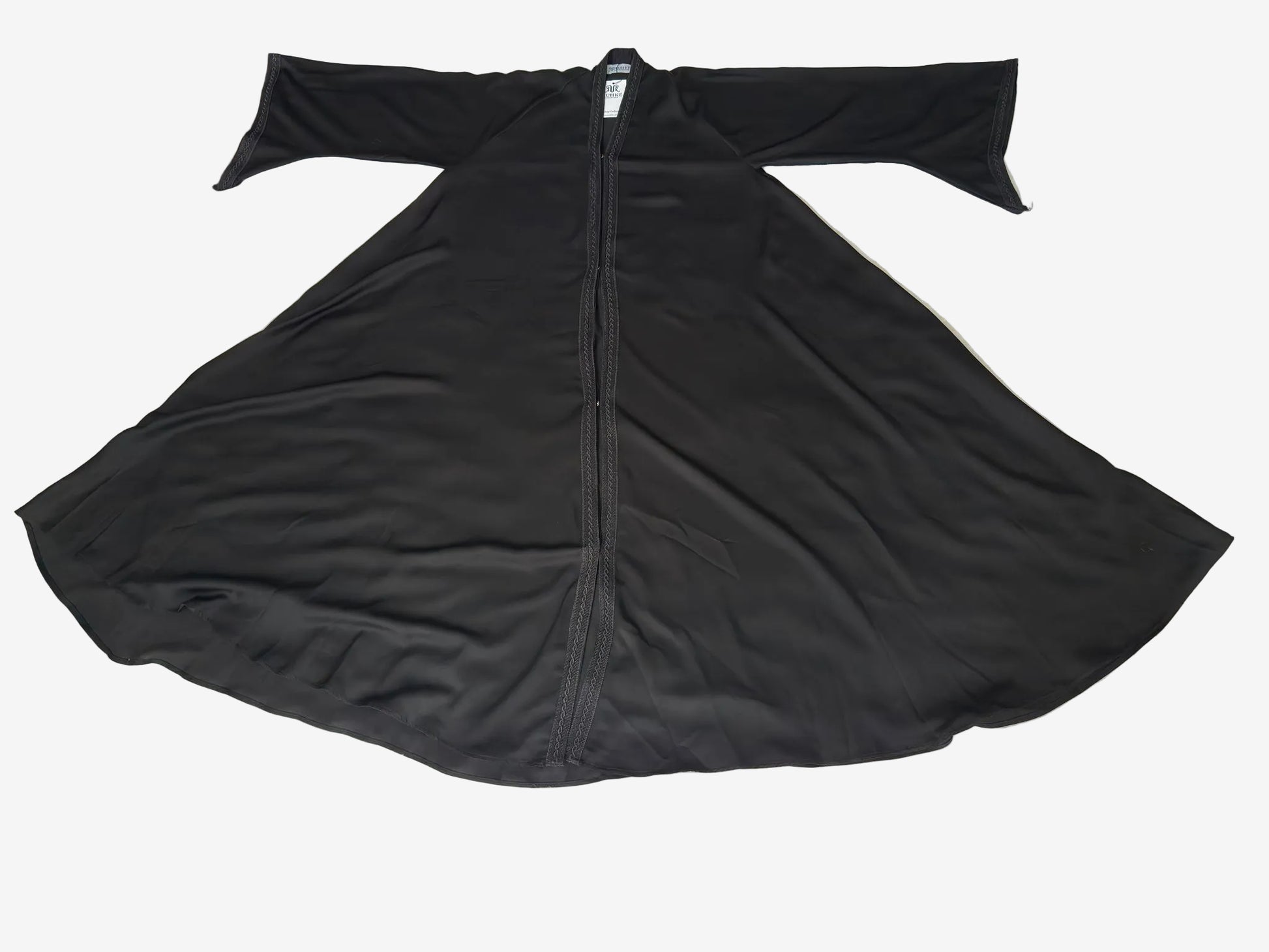 Black dress with a belt on a white background tread work abaya