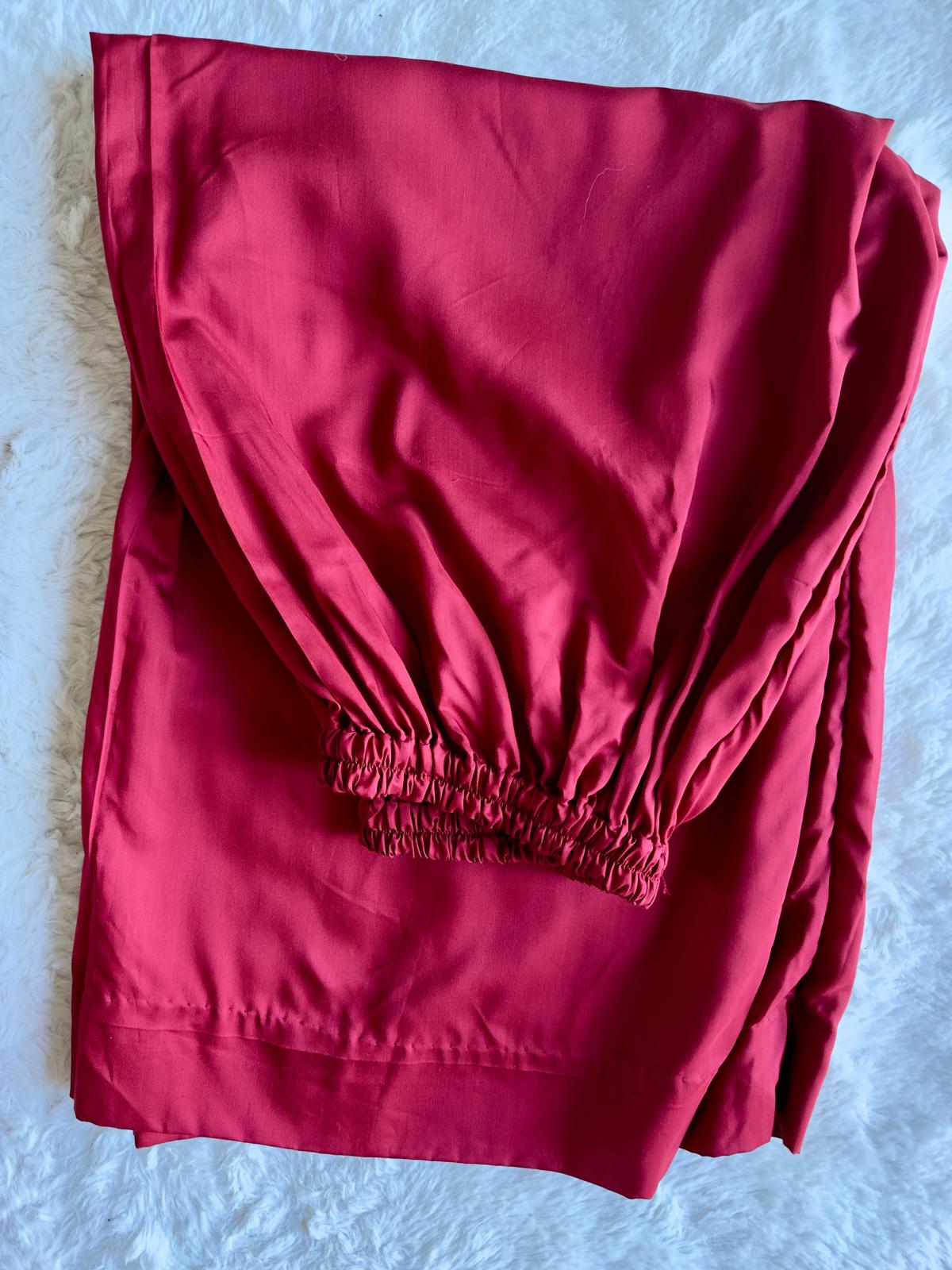 Premium red viscose silk formal long shirt with artisan hand embroidery