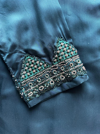 modest emerald green eid outfit with embellished sleeve