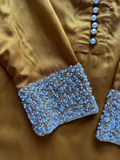 Luxury modest Eid wear with net dupatta and viscose silk fabric