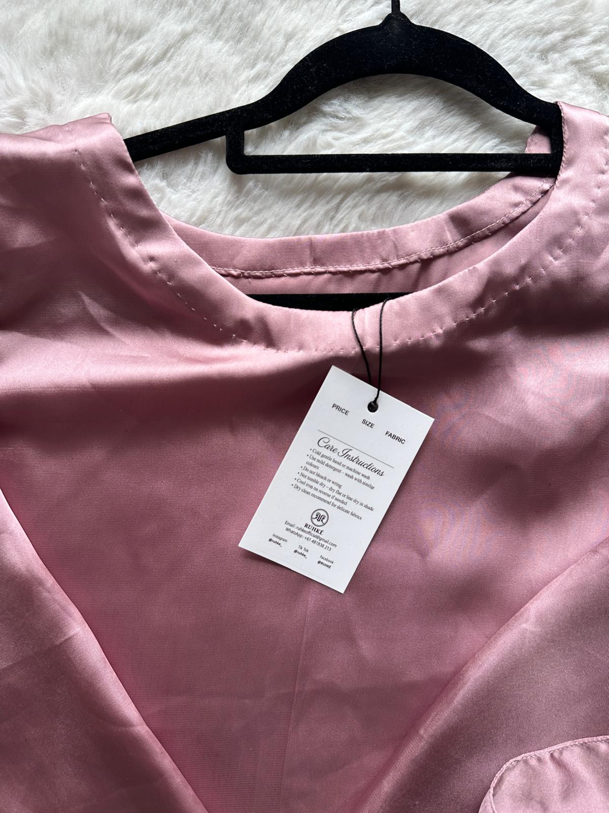 Modest formal dusty lavender abaya with pearl detailing