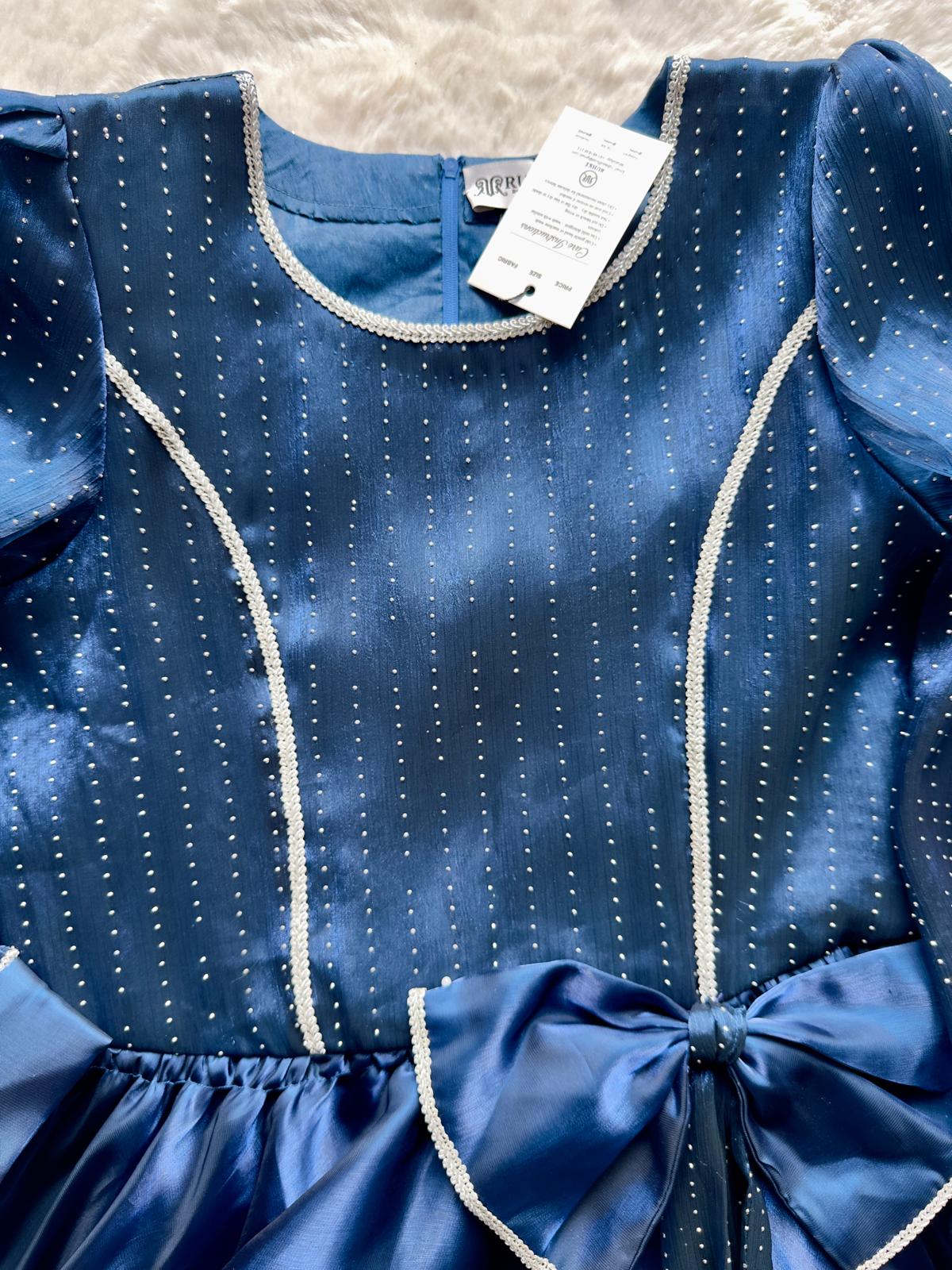 Elegant navy blue formal frock with stone embellishments by RUHKÉ zoom 