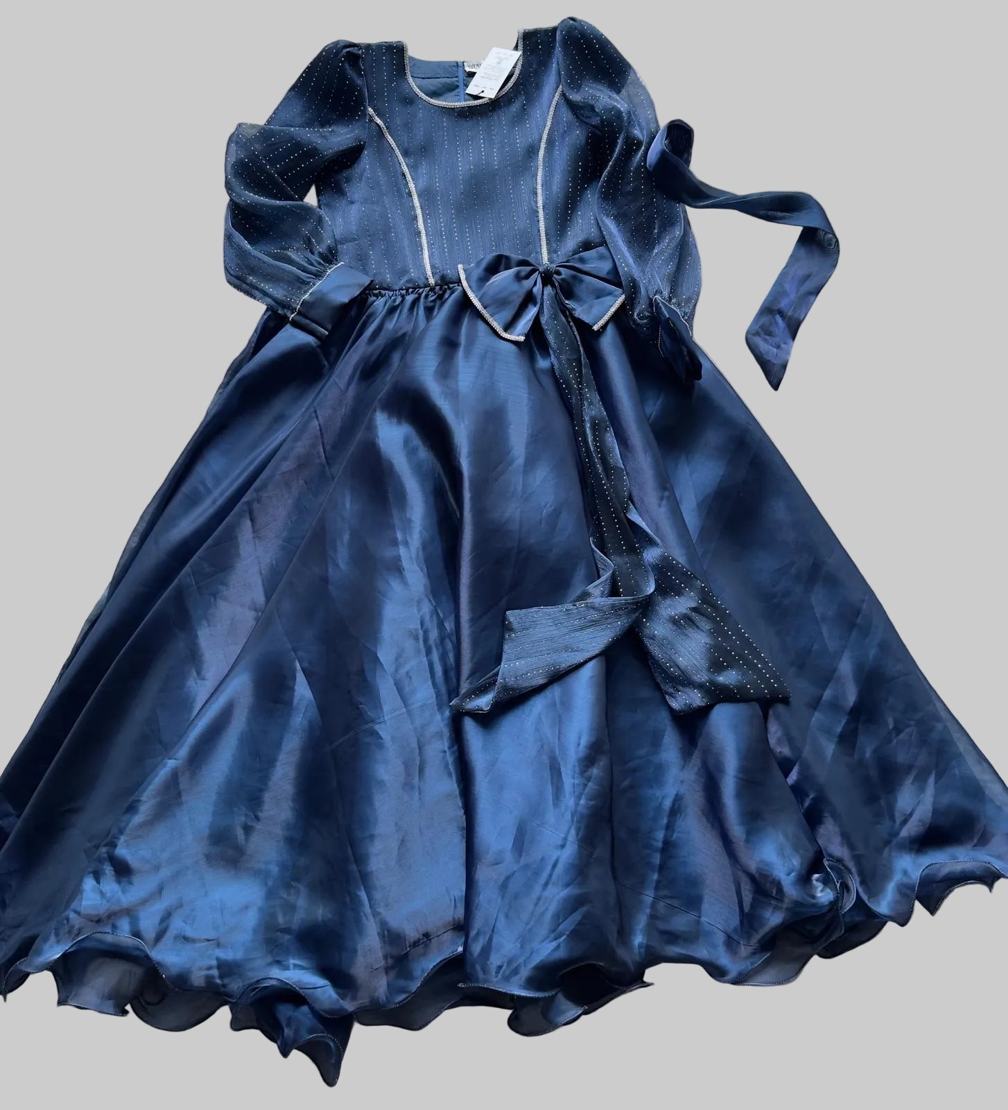 RUHKÉ Deep Navy Blue Sheesha Silk Fairy Tale Frock with Stone Work – L
