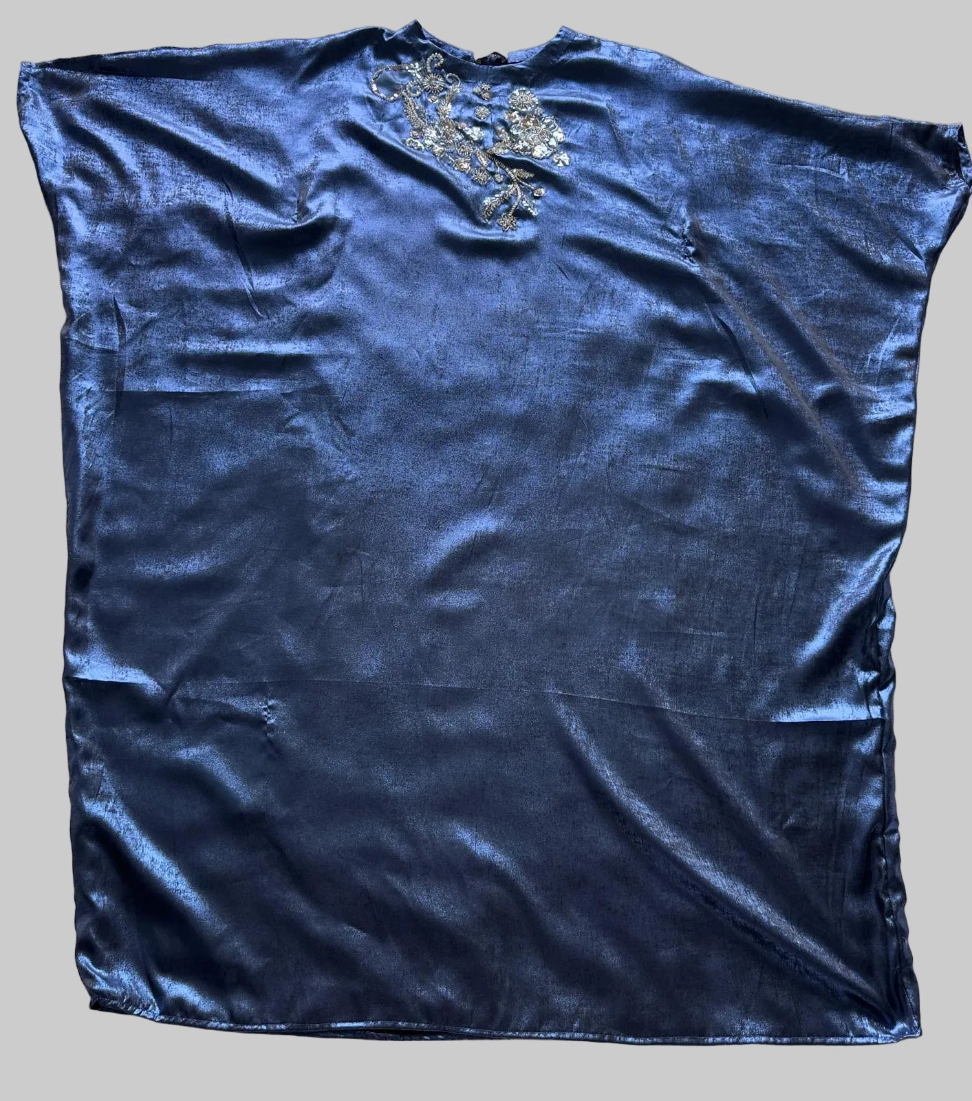 Blue premium velvet silk butterfly abaya with intricate katka handwork