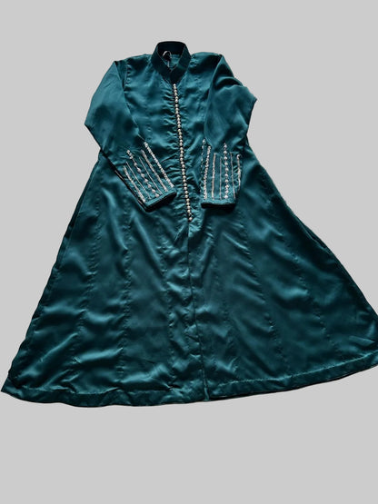 designer silk formal frock with pearl detail