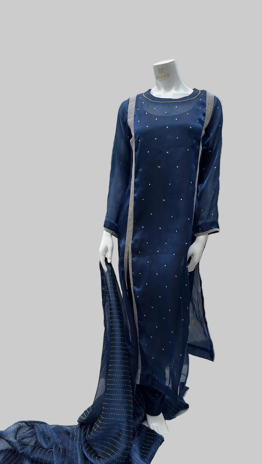 Luxury midnight sapphire 3PC sheesha silk embellished shalwar qameez set