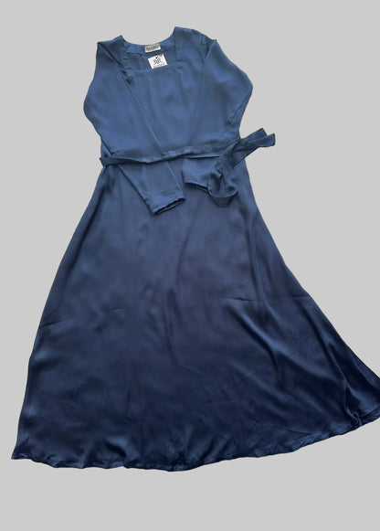 Luxury navy blue open abaya set in sheesha silk with elegant inner silk dress