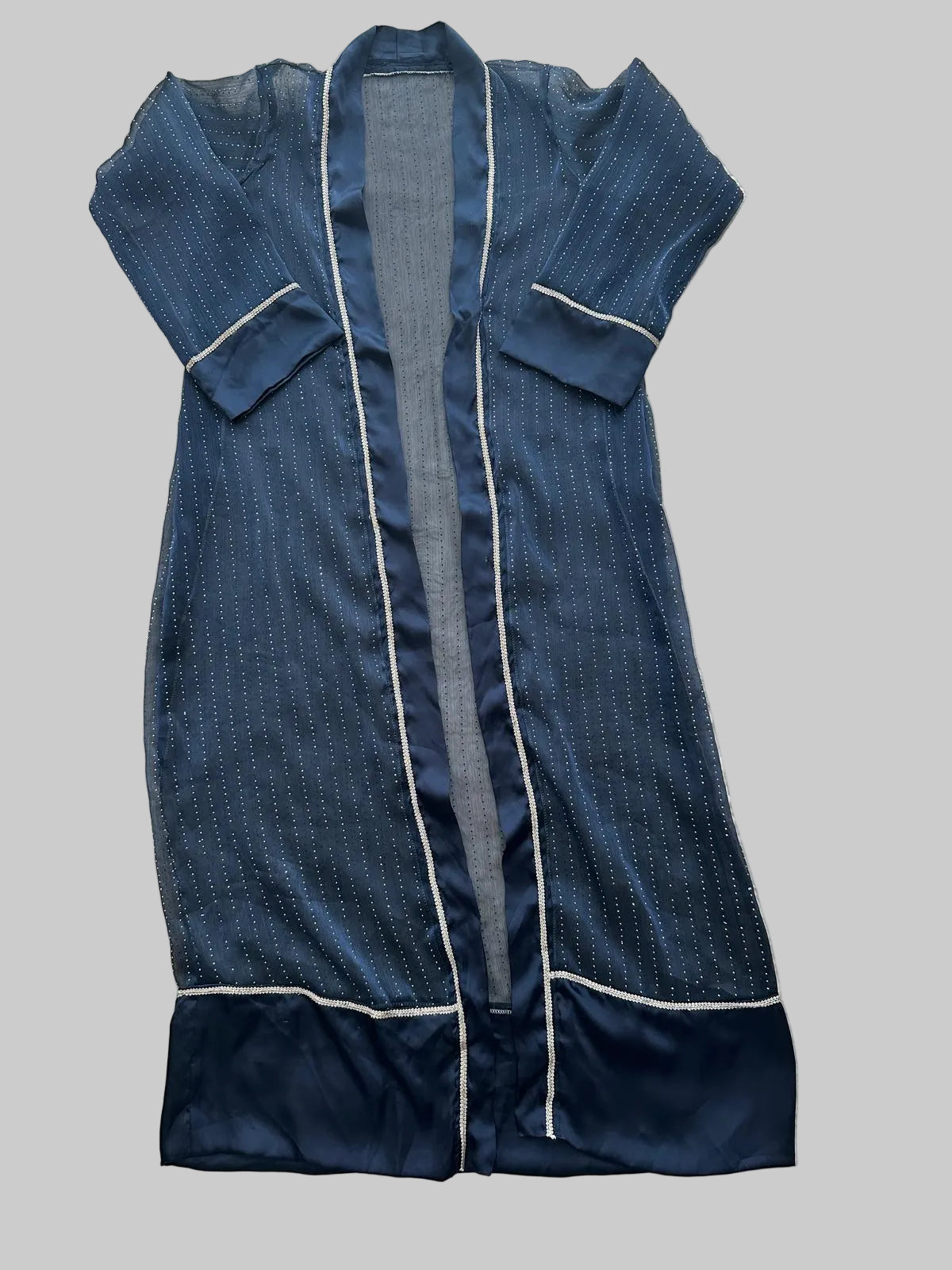 Premium sheesha silk open front abaya in navy with coordinated silk inner gown