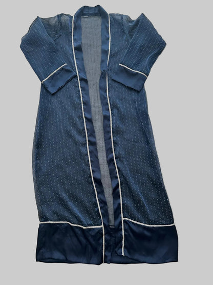 Premium sheesha silk open front abaya in navy with coordinated silk inner gown