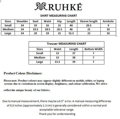 Ruhke shirt and trouser measuring chart on a white background
