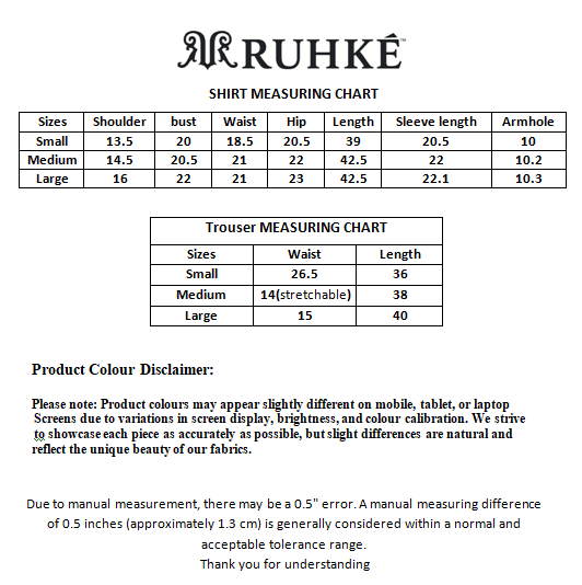Embroidered Taupe Beige Matching Set size chart 